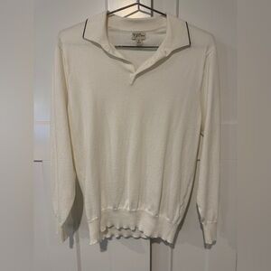 J Crew Heritage White Cotton Tipped Sweater-Polo